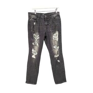 Judy Blue Women Boyfriend Grunge Edgy Distressed Jeans 9/29 Grey Paint Splatter